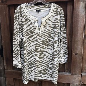 Talbots Green Zebra Print Top